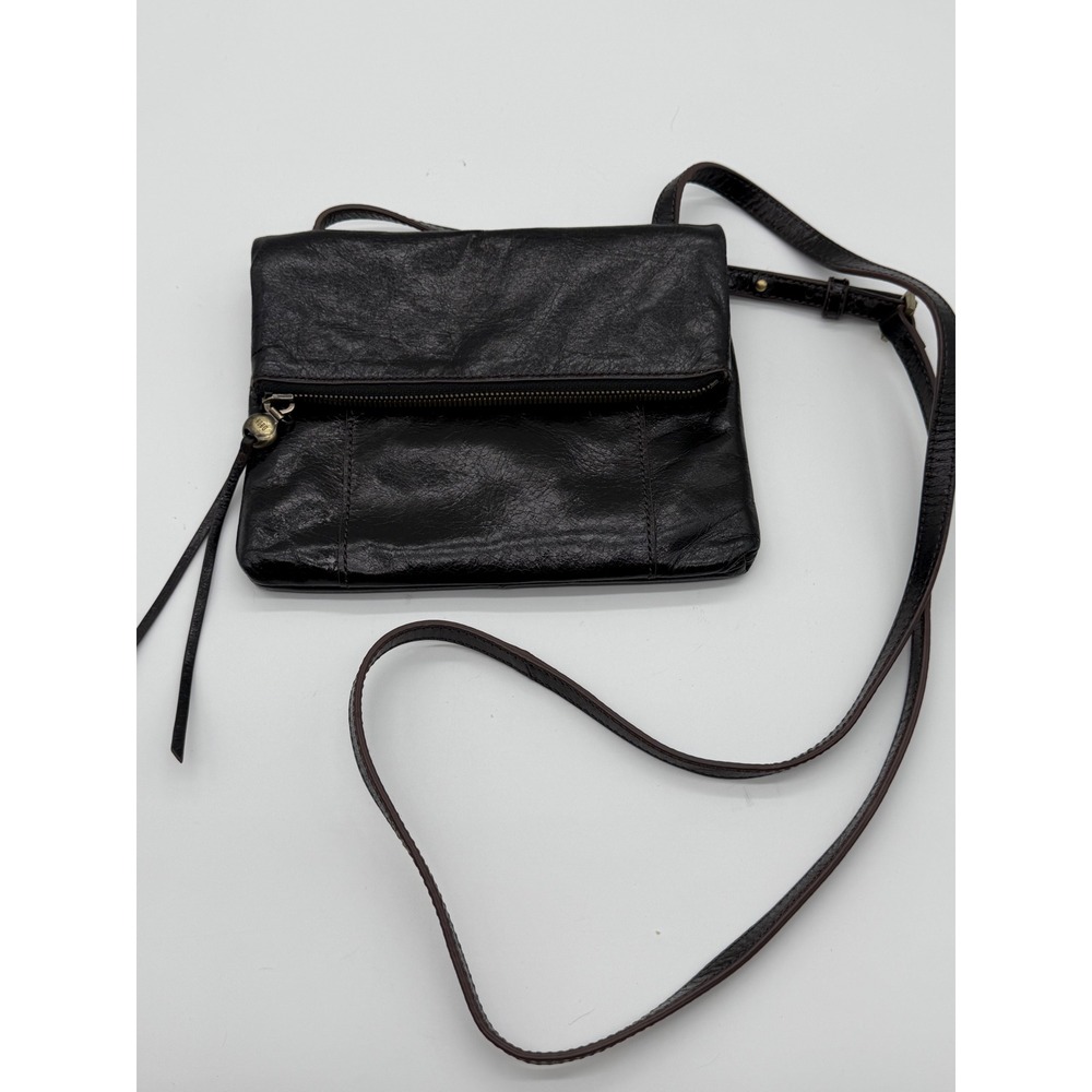 Hobo International Black Distressed Leather Foldover Crossbody Bag Vintage Style